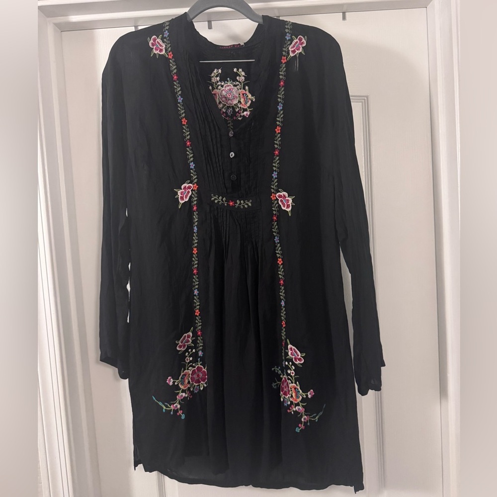 Johnny Was Black Mini Dress with Floral Embroidery - Picture 7 of 11